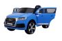 Mașină electrică copii AUDI Q7 Quattro, Albastru, Licență Originală, uși care se deschid, 1 Scaun, 2 x Motoare, Baterie 12V, Telecomandă 2,4 Ghz, roți moi EVA, Pornire lină