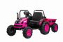 Tractor electric pentru copii POWER cu remorcă, roz, tracțiune spate, baterie de 12V, roți din plastic, scaun larg, telecomandă de 2,4 GHz, MP3 player cu USB, lumini LED