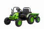 Tractor electric pentru copii POWER cu remorcă, verde, tracțiune spate, baterie de 12V, roți din plastic, scaun larg, telecomandă de 2,4 GHz, MP3 player cu USB, lumini LED