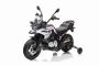 Motocicletă electrică BMW F850 GS, Licențiat, baterie 12V, roți moi EVA, motor 2 x 35W, lumini LED, roți auxiliare, alb