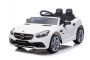 Mașinuță Mercedes-Benz SLC 12V, alb, scaun din piele sintetică, telecomandă 2,4 GHz, intrare USB / AUX, suspensie spate, lumini LED, roți EVA moi, MOTOR 2 X 30 W, licență ORIGINALĂ