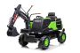 Excavator electric Volvo 12V cu cupă, un singur scaun, verde, scaun din piele moale, MP3 Player cu intrare USB/TF/AUX, tracțiune spate, Motor 2 x 35W, roți EVA, baterie 12V/14Ah