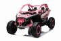 Mașină electrică copii Can-am Maverick, Roz, cu două locuri, suspensie spate, telecomandă 2,4 Ghz, baterie portabilă, 4 motoare de 35 W, roți EVA, scaune din piele, player MP3 cu intrare USB/SD, model cu licență
