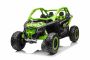 Mașină electrică copii Can-am Maverick, verde, cu două locuri, suspensie spate, telecomandă 2,4 Ghz, baterie portabilă, 4 motoare de 35 W, roți EVA, scaune din piele, player MP3 cu intrare USB/SD, model cu licență