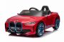 Mașină electrică BMW i4, roșu, telecomandă 2,4 GHz, conexiune USB / AUX / Bluetooth, suspensie, baterie 12V, lumini LED, 2 X MOTOR, licență ORIGINALĂ