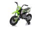 Motocicletă electrică MOTOCROSS, verde, baterie 12V, roți moi EVA, scaun piele, motor 2 x 25 W, suspensie, cadru metalic, player MP3 cu Bluetooth, roți ajutătoare