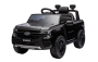 Mașină electrică de jucărie FORD Ranger 12V, negru, Scaun piele, Telecomandă 2,4 GHz, Intrare Bluetooth/USB, Suspensii, Baterie 12V, Roți din plastic, MOTOR 2 X 30W, Licență ORIGINALĂ