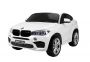 BMW X6 M Mașinuță electrică pentru copii, Albă, Două Scaune din Piele, 2x 120W, Licență Originală, Cu Baterii, Uși care se deschid,  frână electrică, 2x motoare, Baterie 12V10Ah,  Telecomandă 2.4 Ghz, roți ușoare EVA, pornire Lină