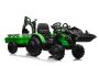 Tractor electric TOP-WORKER 12V cu cupă și remorcă, verde, Scaun simplu, moale din PU, MP3 Player cu intrare USB, Tracțiune spate, Motor 2 x 45W, roți EVA, baterie 12V / 10Ah, Teldecomandă