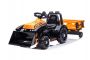 Tractor electric pentru copii FARMER cu cupă și remorcă, portocaliu, tracțiune spate, baterie 6V, roți din plastic, scaun larg, motor de 20W, comandă volan, lumini LED
