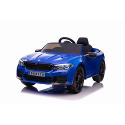 Mașină electrică de jucărie BMW M5 24V, albastru, roți moi EVA, Motoare: 2 x 24V, Capacitate baterie 24V, Lumini LED, Telecomandă 2,4 GHz, MP3 Player, Scaun din poliuretan moale, Licență ORIGINALĂ
