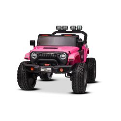 Mașinuță electrică de jucărie Beneo Motors OFFRIDE 4x4² cu două locuri, 12V, roz, player MP3 cu intrare USB/AUX, transmisie 4x4, baterie litiu, roți EVA cu suspensie, telecomandă, lumini LED