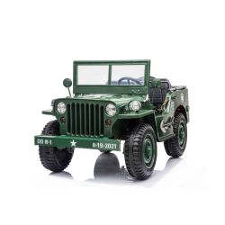 Mașinuță electrică pentru copii SUA ARMY-4X4, Verde, cu trei locuri, MP3 Player cu intrare USB / SD, suspensie integrală, lumini LED, parbriz pliabil, baterie portabilă 12V14AH, roți EVA, scaune din piele, telecomandă de 2,4 GHz,  4x4 