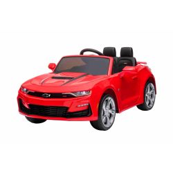 Mașină electrică pentru copii Chevrolet Camaro 12V, roșu, telecomandă 2,4 GHz, uși cu deschidere, roți EVA, lumini LED, scaun din piele, 2 X MOTOR, intrare USB/SD, licență ORIGINALĂ