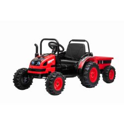 Tractor electric pentru copii POWER cu remorcă, roșu, tracțiune spate, baterie de 12V, roți din plastic, scaun larg, telecomandă de 2,4 GHz, MP3 player cu USB, lumini LED