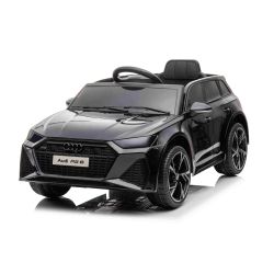 Mașină electrică Audi RS6, 12V, scaun piele, telecomandă 2.4GHz, comutator funcție telecomandă/ pedală, intrare USB, lumini LED, baterie 12V, roți moi EVA, 2 X MOTOR, negru, licență ORIGINALĂ