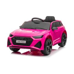 Mașină electrică Audi RS6, 12V, scaun piele, telecomandă 2.4GHz, intrare USB, lumini LED, baterie 12V, roți moi EVA, 2 X MOTOR, roz, licență ORIGINALĂ