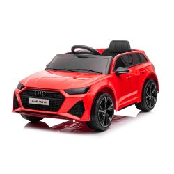 Mașină electrică Audi RS6, 12V, scaun piele, telecomandă 2.4GHz, intrare USB, lumini LED, baterie 12V, roți moi EVA, 2 X MOTOR, roșu, licență ORIGINALĂ