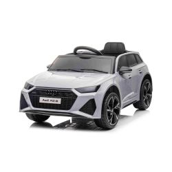 Mașină electrică Audi RS6, 12V, scaun piele, telecomandă 2.4GHz, intrare USB, lumini LED, baterie 12V, roți moi EVA, 2 X MOTOR, gri, licență ORIGINALĂ