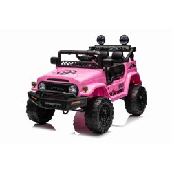 Mașină electrică TOYOTA FJ CRUISER cu tracțiune spate, roz, baterie 12V, Șasiu înalt, scaun larg, Suspensie punte spate, Lumini LED, Telecomandă 2,4 GHz, MP3 player cu intrare USB/AUX, Model Licențiat