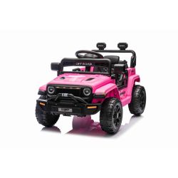 Mașină electrică OFFROAD NEW cu tracțiune spate, roz, baterie litiu, șasiu înalt, scaun larg, suspensie, telecomandă 2,4 GHz, lumini LED