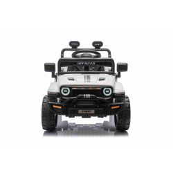 Mașină electrică OFFROAD NEW cu tracțiune spate, alb, baterie litiu, șasiu înalt, scaun larg, suspensie, telecomandă 2,4 GHz, lumini LED