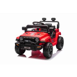 Mașină electrică OFFROAD NEW cu tracțiune spate, roșu, baterie litiu, șasiu înalt, scaun larg, suspensie, telecomandă 2,4 GHz, lumini LED