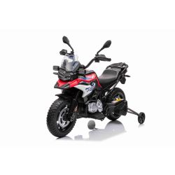 Motocicletă electrică BMW F850 GS, Licențiat, baterie 12V, roți moi EVA, motor 2 x 35W, lumini LED, roți auxiliare, roșu