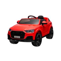 Mașină electrică de jucărie Audi Q7 roșu, 1 loc, suspensie independentă, baterie 12V, telecomandă, 2 motoare de 35 W, lumini LED, intrare USB/AUX pe MP3 player, model cu licență