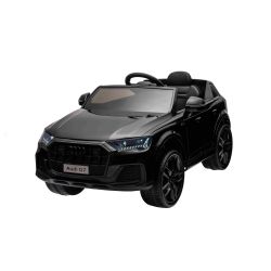 Mașină electrică de jucărie Audi Q7 neagră, 1 loc, suspensie independentă, baterie 12V, telecomandă, 2 motoare de 35 W, lumini LED, intrare USB/AUX pe MP3 player, model cu licență