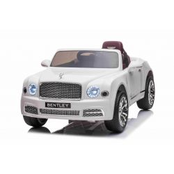Mașină electrică de jucărie Bentley Mulsanne 12V, alb, Scaun din piele, telecomandă 2,4 GHz, Intrare USB / Aux, Suspensie, baterie 12V / 7Ah, Lumini LED, Roți EVA moi, Motor 2 X 35W, Licență ORIGINALĂ