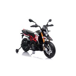 Motocicletă electrică copii APRILIA DORSODURO 900, Licențiată, baterie 12V, roți EVA moi, 2 x 18W Motoare, Suspensie, cadru metalic, furcă metalică, roți auxiliare, roșu 