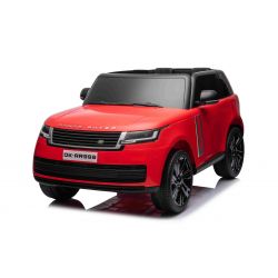 Mașină electrică Range Rover model 2023, două locuri, roșu, scaune din piele, radio cu intrare USB, tracțiune spate cu suspensie, baterie 12V7AH, roți EVA, pornire cu cheie în trei poziții, telecomandă de 2,4 GHz, model licențiat