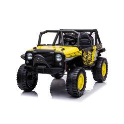 Mașină electrică de jucărie Raptor XXL 24V, galben, Motor 4 x 50 W, roți EVA, frână electrică, scaune din piele, axe suspensie, două locuri, MP3 Player, USB, intrare AUX, lumini LED