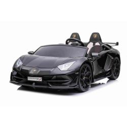 Mașină electrică copii Lamborghini Aventador 12V, două locuri, scaun din plastic, negru, telecomandă de 2,4 GHz, intrare USB / SD, suspensie, ușă cu deschidere verticală, roți EVA moi, 2 X MOTOR, licență ORIGINALĂ