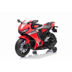 Motocicletă electrică HONDA CBR 1000RR, Licențiată, baterie 12V, roți plastic, motor 30W, lumini LED, cadru fix, roți auxiliare, roșu