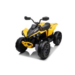 Quad electric Can-am Renegade, galben, cu un singur loc, suspensii față și spate, lumini LED, baterie de 12 V, 2 motoare de 35 W, roți moi EVA, player MP3 cu intrare USB/AUX, licențiat