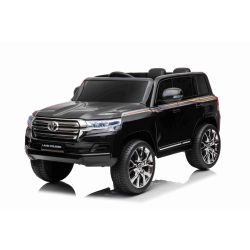 Mașină electrică de jucărie Toyota Landcruiser 12V, neagră, scaun din piele, telecomandă 2,4 GHz, intrare USB / AUX, suspensie, baterie 12 V, roți moi EVA, MOTOR 2 X 35 W, licență ORIGINALĂ