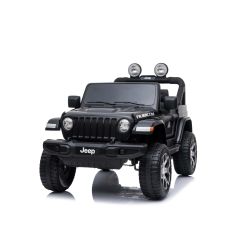 Mașinuță electrică pentru copii JEEP Wrangler, Negru, scaun din piele, Radio cu intrare Bluetooth și USB, unitate 4x4, baterie cu litiu, roți EVA, suspensii spate, telecomandă de 2,4 GHz, comutator funcție telecomandă/ pedală, licențiat