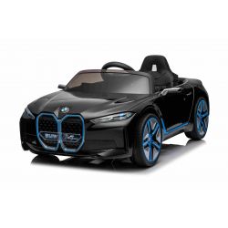 Mașină electrică BMW i4, negru, telecomandă 2,4 GHz, conexiune USB / AUX / Bluetooth, suspensie, baterie 12V, lumini LED, 2 X MOTOR, licență ORIGINALĂ