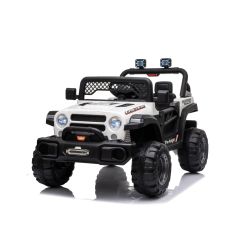 Mașină electrică All Ride cu tracțiune spate, alb, baterie de 12 V, șasiu înalt, un singur loc, axe cu suspensii, telecomandă 2,4 GHz, player MP3 cu intrare USB, lumini LED