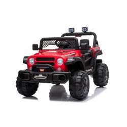 Mașină electrică All Ride cu tracțiune spate, roșu, baterie de 12 V, șasiu înalt, un singur loc, axe cu suspensii, telecomandă 2,4 GHz, player MP3 cu intrare USB, lumini LED