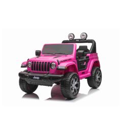 Mașinuță electrică pentru copii JEEP Wrangler, Roz, scaun din piele, Radio cu intrare Bluetooth și USB, unitate 4x4, baterie cu litiu, roți EVA, suspensii spate, telecomandă de 2,4 GHz, comutator funcție telecomandă/ pedală, licențiat