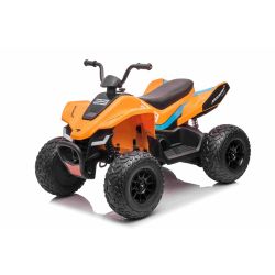 Quad electric cu licență McLaren Racing MCL 12V 4X4, portocaliu, roți moi EVA, TELECOMANDĂ, scaun din piele, punte spate cu arcuri, motor 4 x 35W, lumini LED, baterie 12V10Ah