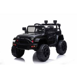 Mașină electrică copii OFF ROAD cu tracțiune pe roți din spate, negru, baterie 12V, șasiu înalt, scaun larg, osii suspendate, telecomandă de 2,4 GHz, player MP3 cu intrare USB, lumini LED