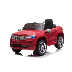 Mașină electrică copii JEEP GRAND CHEROKEE 12V, roșu, scaun din piele, telecomandă de 2,4 GHz, intrare USB / AUX, suspensie, baterie de 12V, roți EVA moi, MOTOR 2 X 35W, licență ORIGINALĂ