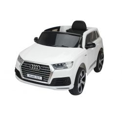 Mașină electrică copii Audi Q7 Quattro Nou, Alb, Licență Originală, Baterie, uși care se deschid, 1 Scaun, 2 x 12V Motoare, Telecomandă 2,4 Ghz, Roți spumă EVA, Pornire lină