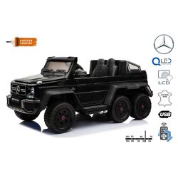 Mașinuță electrică pentru copii Mercedes-Benz G63 6X6 Truck, Negru, Ecran LCD, 6 roți, 12V14AH, Baterie portabilă, Scaun din piele, telecomandă 2.4 GHz, 4X motoare, Două pedale