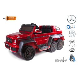 Mașinuță electrică pentru copii Mercedes-Benz G63 6X6 Truck, Roșu, Ecran LCD, 6 roți, 12V14AH, Baterie portabilă, Scaun din piele, telecomandă 2.4 GHz, 4X motoare, Două pedale