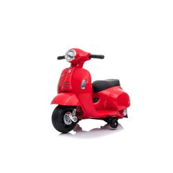 Elektrická motorka Vespa GTS, červené, s pomocnými kolesami, Licencované, 6V Batéria, Koženkové sedadlo, 30W motor